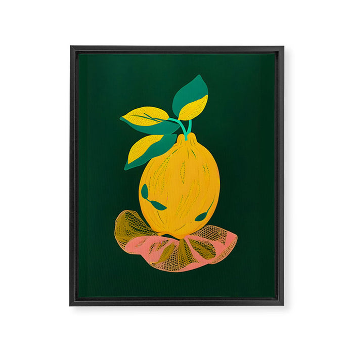 Lemon's Out of The Net Bag, Eclectic Food Fruit Juicy Summer, Whimsical Naïve Quirky Child-like Illustration  Framed Canvas Print Gallery Image 1