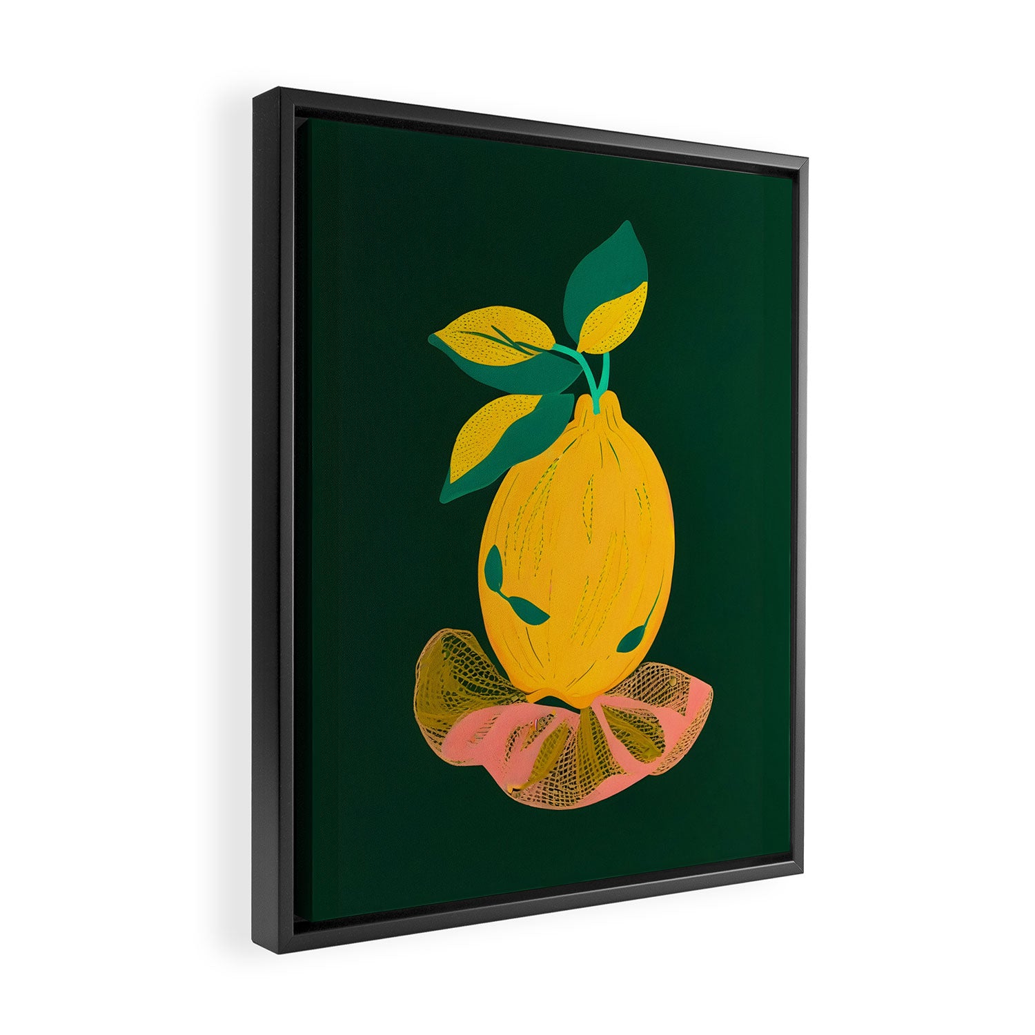 Lemon's Out of The Net Bag, Eclectic Food Fruit Juicy Summer, Whimsical Naïve Quirky Child-like Illustration  Framed Canvas Print Gallery Image 2