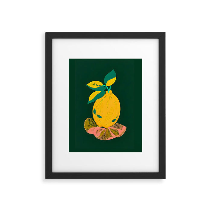 Lemon's Out of The Net Bag, Eclectic Food Fruit Juicy Summer, Whimsical Naïve Quirky Child-like Illustration  Framed Art Print Gallery Image 1