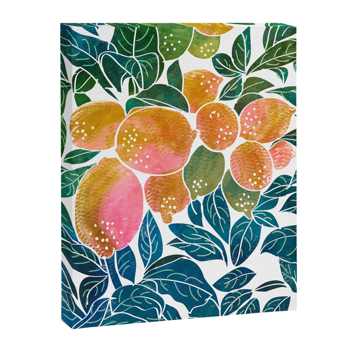 Lemons | Watercolor Modern Boho Botanical Painting | Pastel Summer Jungle Garden Juicy Fresh Canvas Print Gallery Image 1