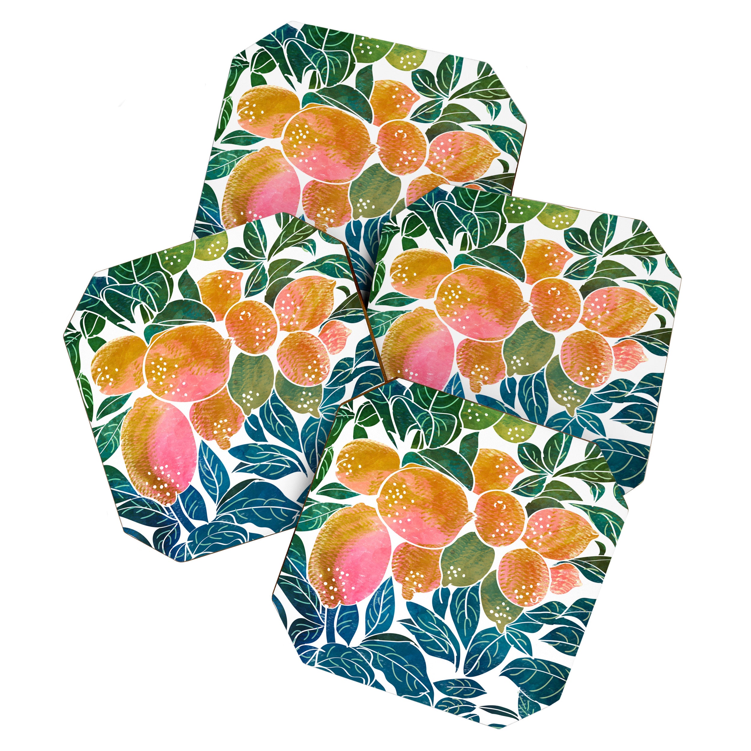 Lemons | Watercolor Modern Boho Botanical Painting | Pastel Summer Jungle Garden Juicy Fresh Coaster Gallery Image 1