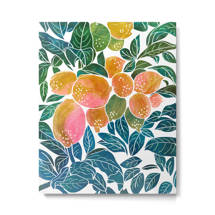 Lemons | Watercolor Modern Boho Botanical Painting | Pastel Summer Jungle Garden Juicy Fresh Metal Print Gallery Image 1