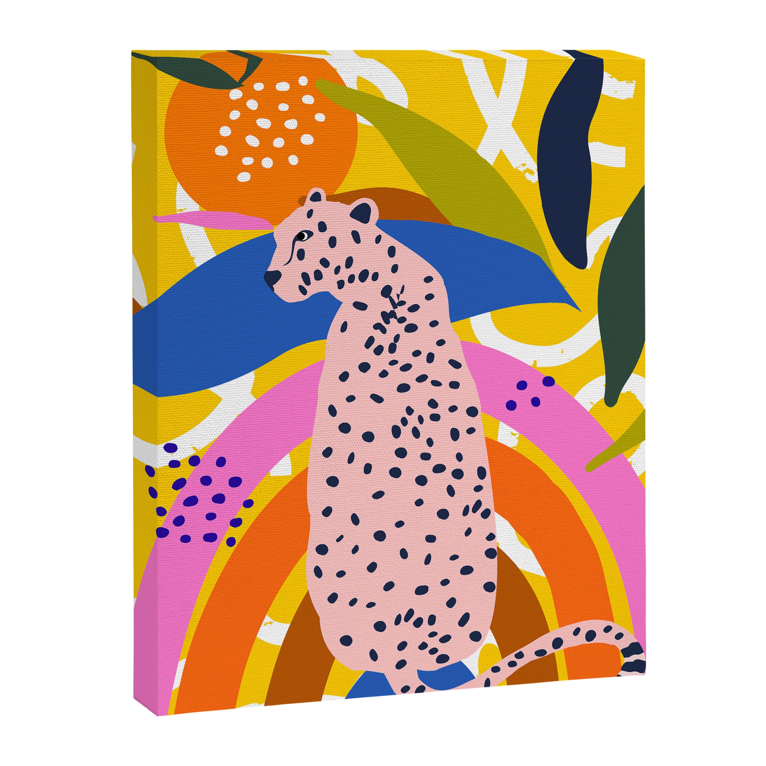 Leopard Somewhere Over The Rainbow, Maximalist Abstract Wildlife Jungle Botanical, Pop of Color Eclectic Animals Illustration  Canvas Print Gallery Image 6