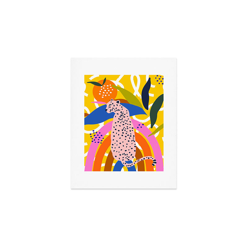 Leopard Somewhere Over The Rainbow, Maximalist Abstract Wildlife Jungle Botanical, Pop of Color Eclectic Animals Illustration  Art Print Gallery Image 1