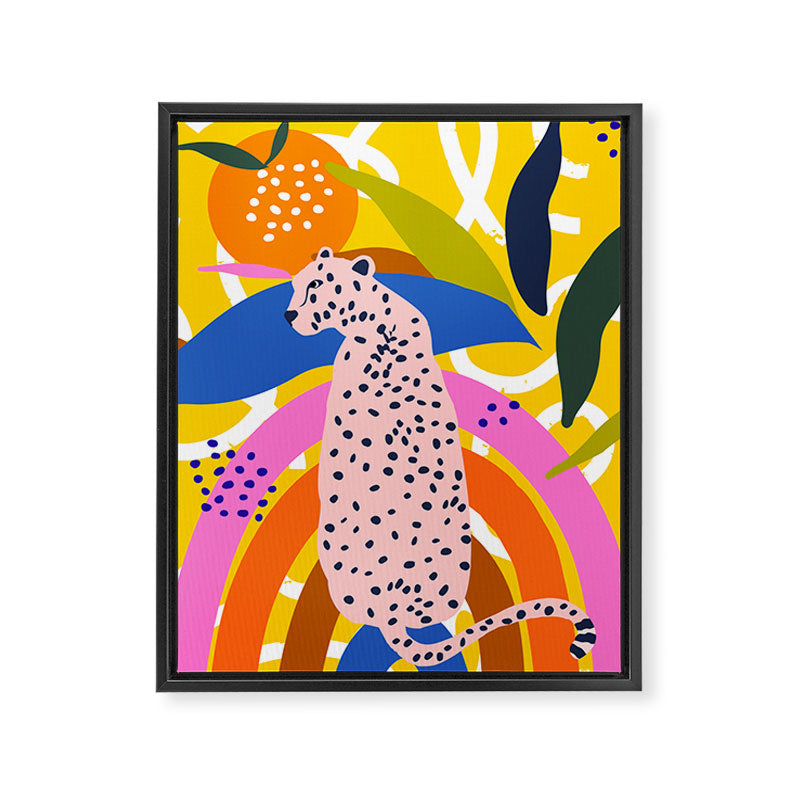 Leopard Somewhere Over The Rainbow, Maximalist Abstract Wildlife Jungle Botanical, Pop of Color Eclectic Animals Illustration  Framed Canvas Print Gallery Image 6
