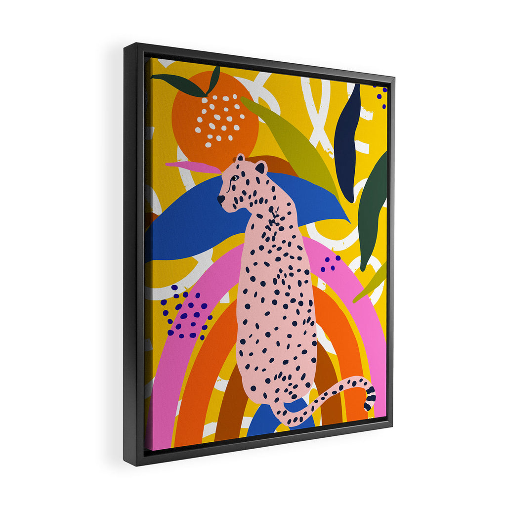 Leopard Somewhere Over The Rainbow, Maximalist Abstract Wildlife Jungle Botanical, Pop of Color Eclectic Animals Illustration  Framed Canvas Print Gallery Image 2