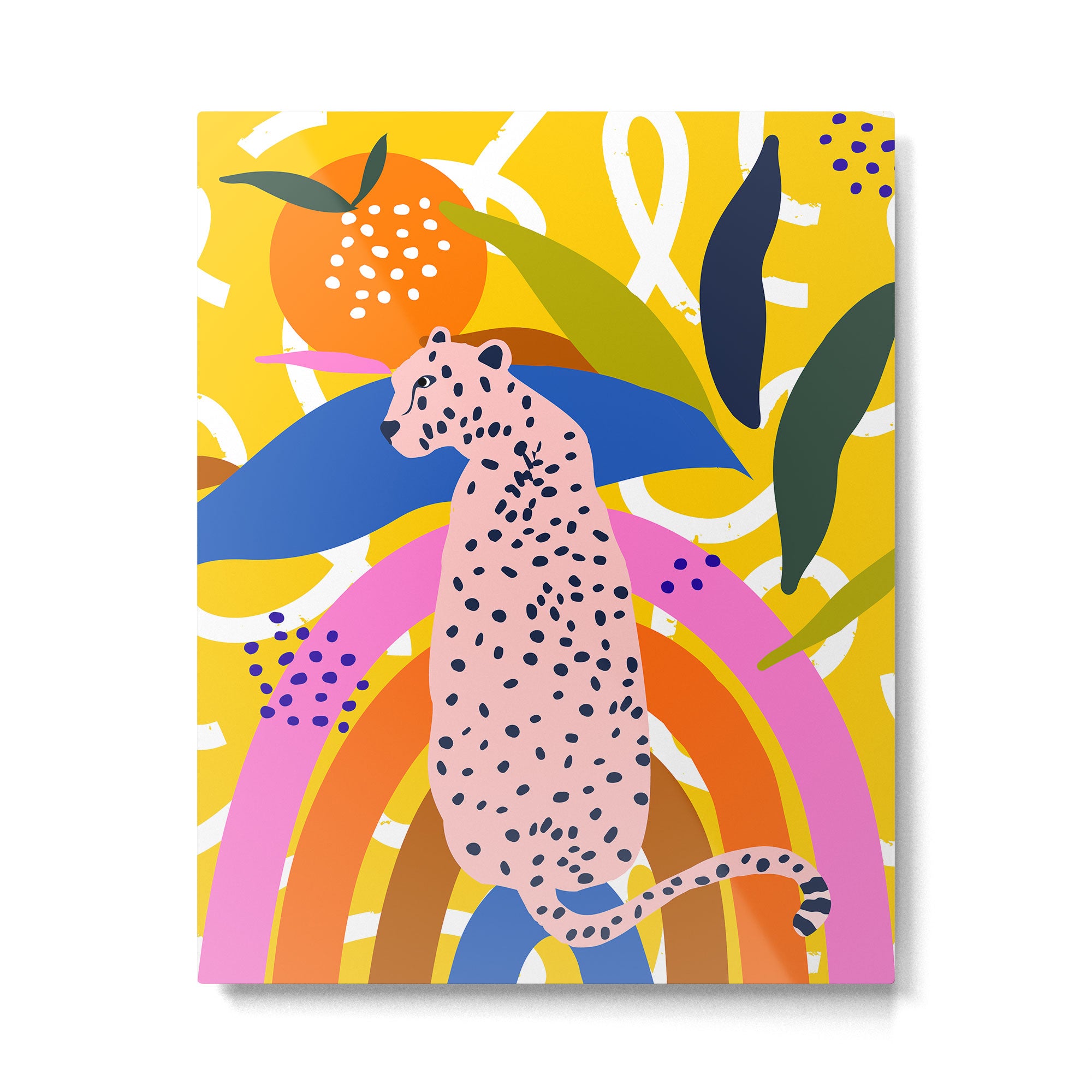 Leopard Somewhere Over The Rainbow, Maximalist Abstract Wildlife Jungle Botanical, Pop of Color Eclectic Animals Illustration  Metal Print Gallery Image 4