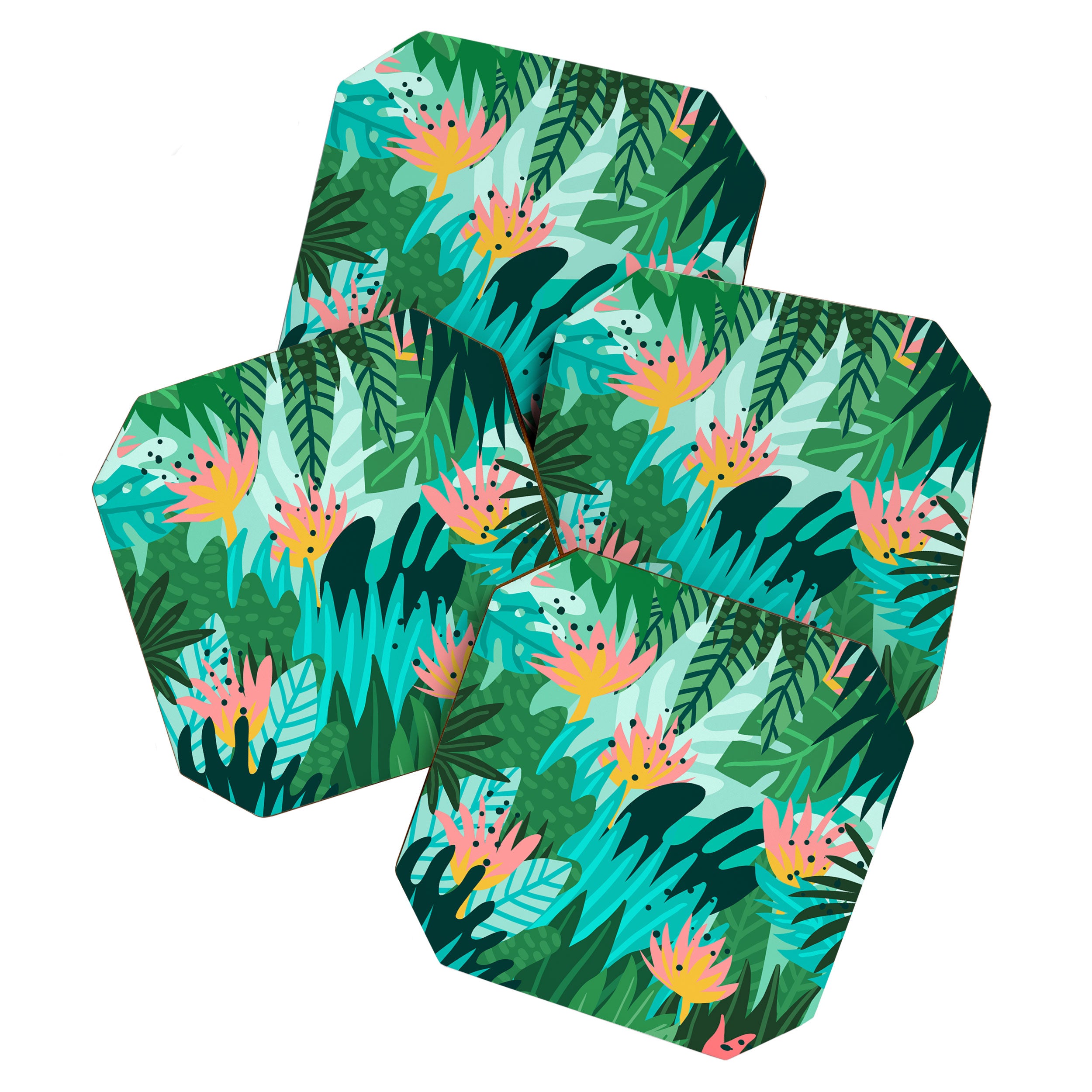Let's Dance In The Sun, Wearing Wildflowers In Our Hair, Tropical Jungle Nature Botanical Painting Coaster Gallery Image 1