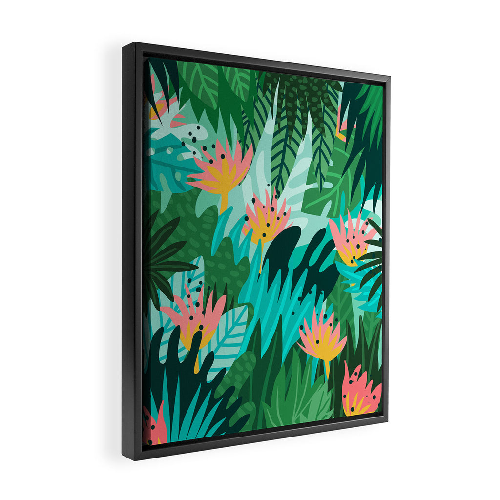 Let's Dance In The Sun, Wearing Wildflowers In Our Hair, Tropical Jungle Nature Botanical Painting Framed Canvas Print Gallery Image 2