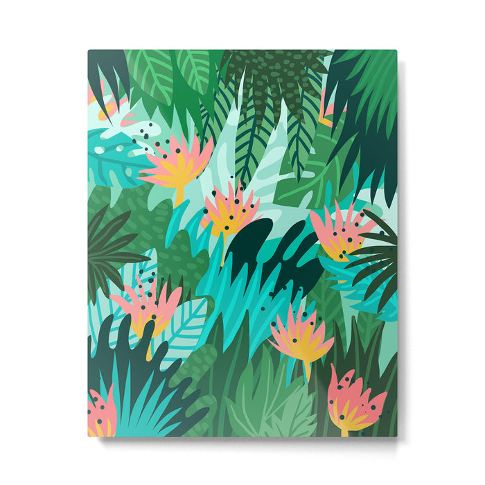 Let's Dance In The Sun, Wearing Wildflowers In Our Hair, Tropical Jungle Nature Botanical Painting Metal Print Gallery Image 1
