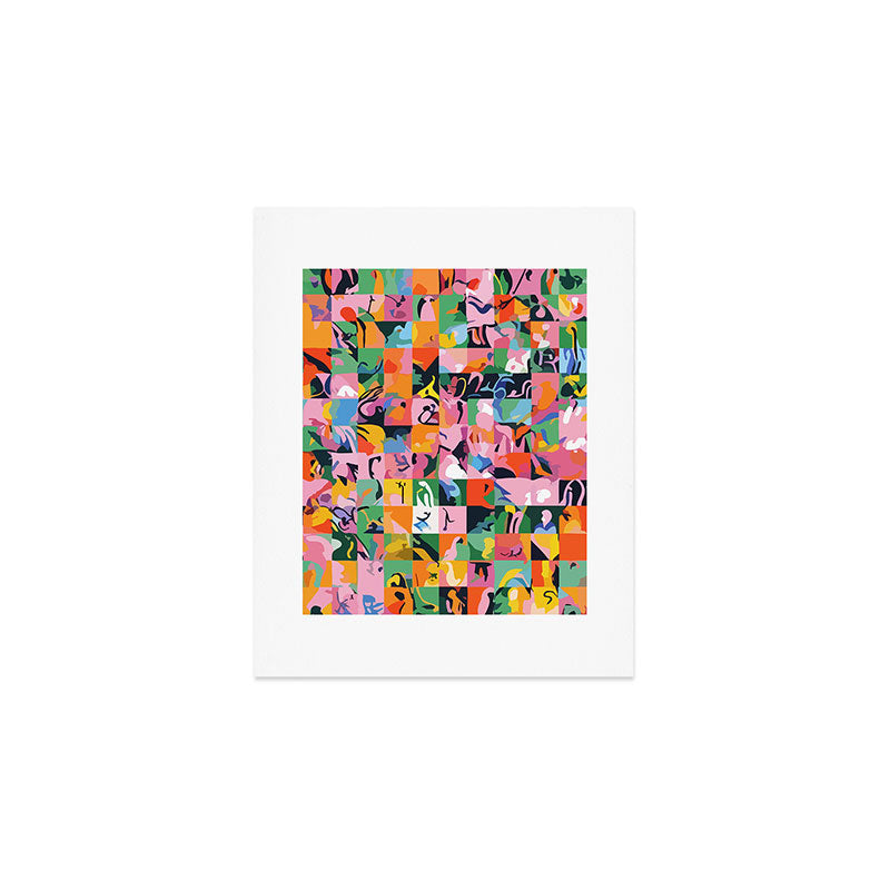 Life On a Checkboard, Abstract Maximalism Eclectic Painting, Bohemian Pop of Color Illustration  Art Print Gallery Image 1