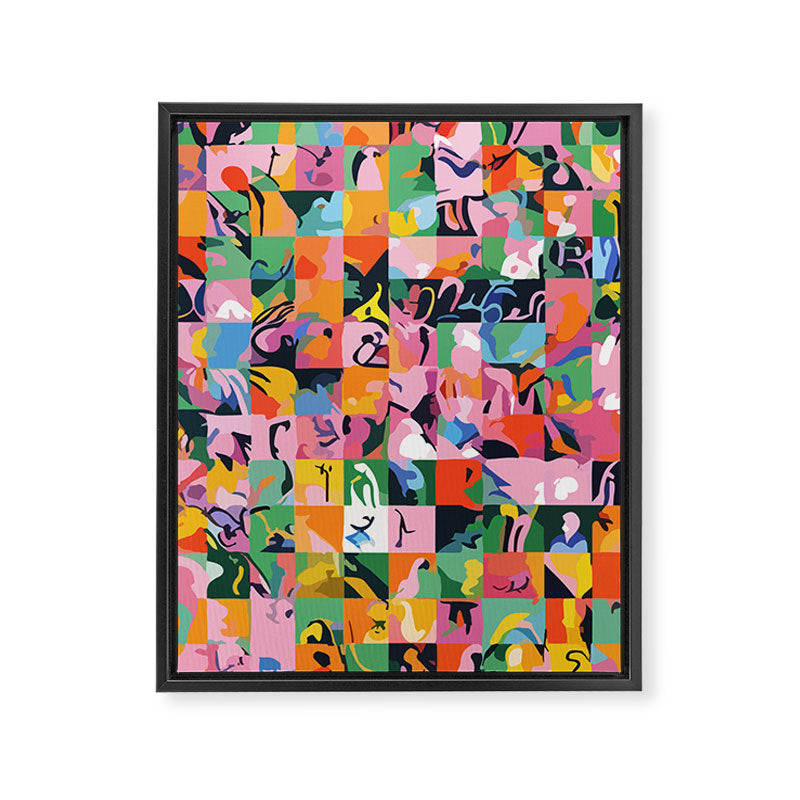 Life On a Checkboard, Abstract Maximalism Eclectic Painting, Bohemian Pop of Color Illustration  Framed Canvas Print Gallery Image 6