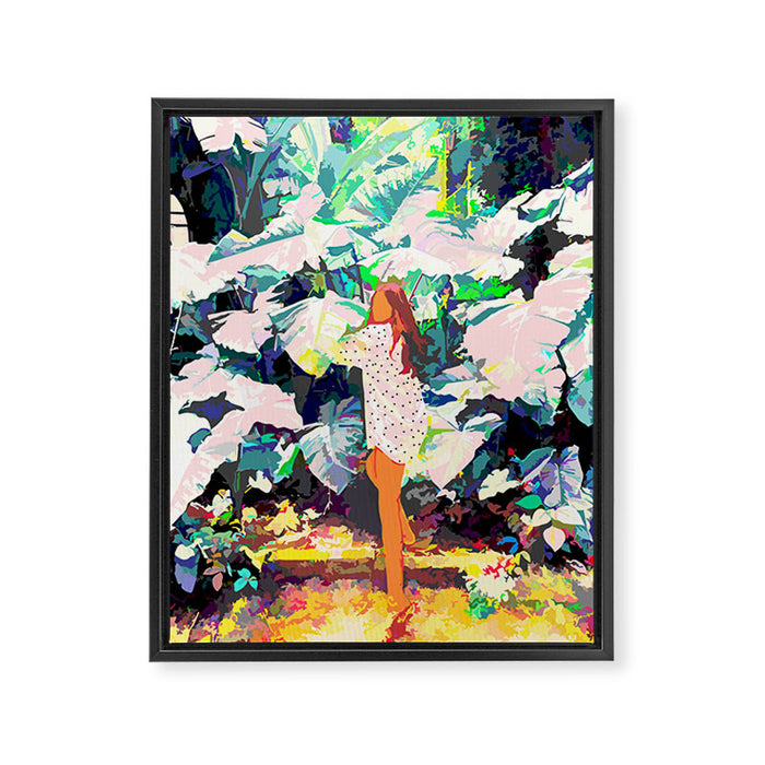 Live Quietly In a Corner Of Nature, Modern Bohemian Woman Jungle Forest Eclectic Painting Framed Canvas Print Gallery Image 1