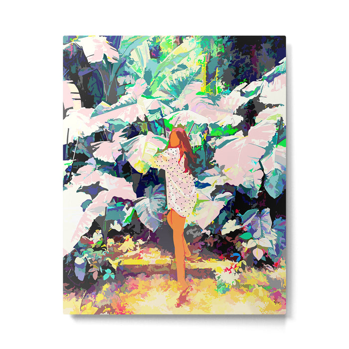 Live Quietly In a Corner Of Nature, Modern Bohemian Woman Jungle Forest Eclectic Painting Metal Print Gallery Image 1
