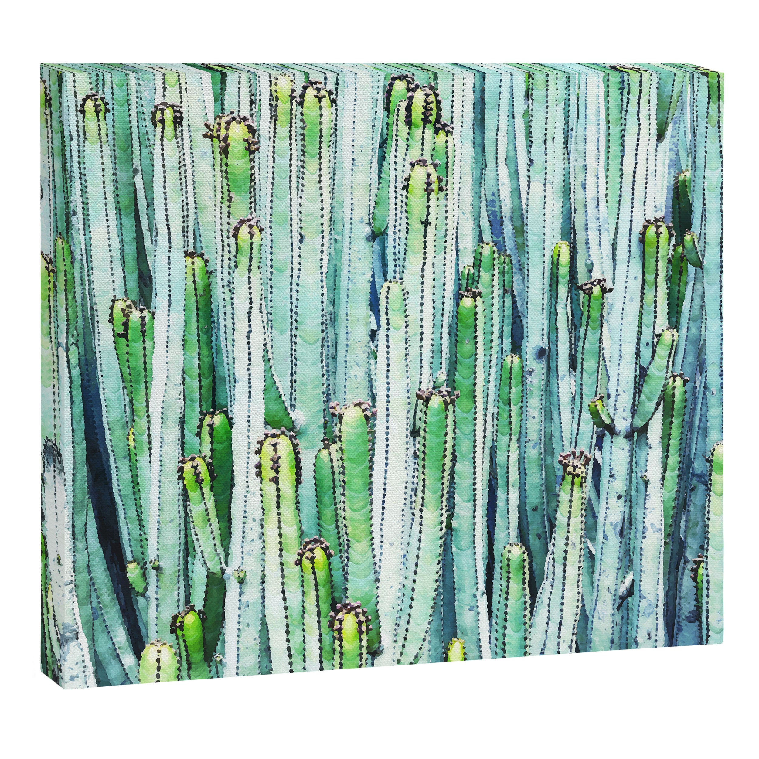 Lost Cactus, Watercolor Nature Painting, Botanical Neutral Illustration Minimal Drawing Jungle Canvas Print Gallery Image 14