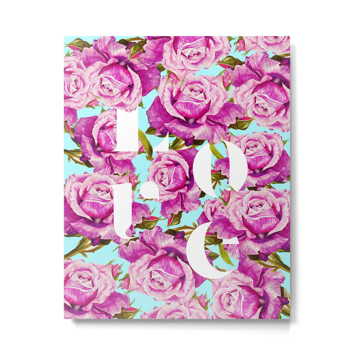 Love, Floral Typography Valentine's Graphic Design, Eclectic Modern Boho Botanical Rose Illustration Metal Print Gallery Image 1