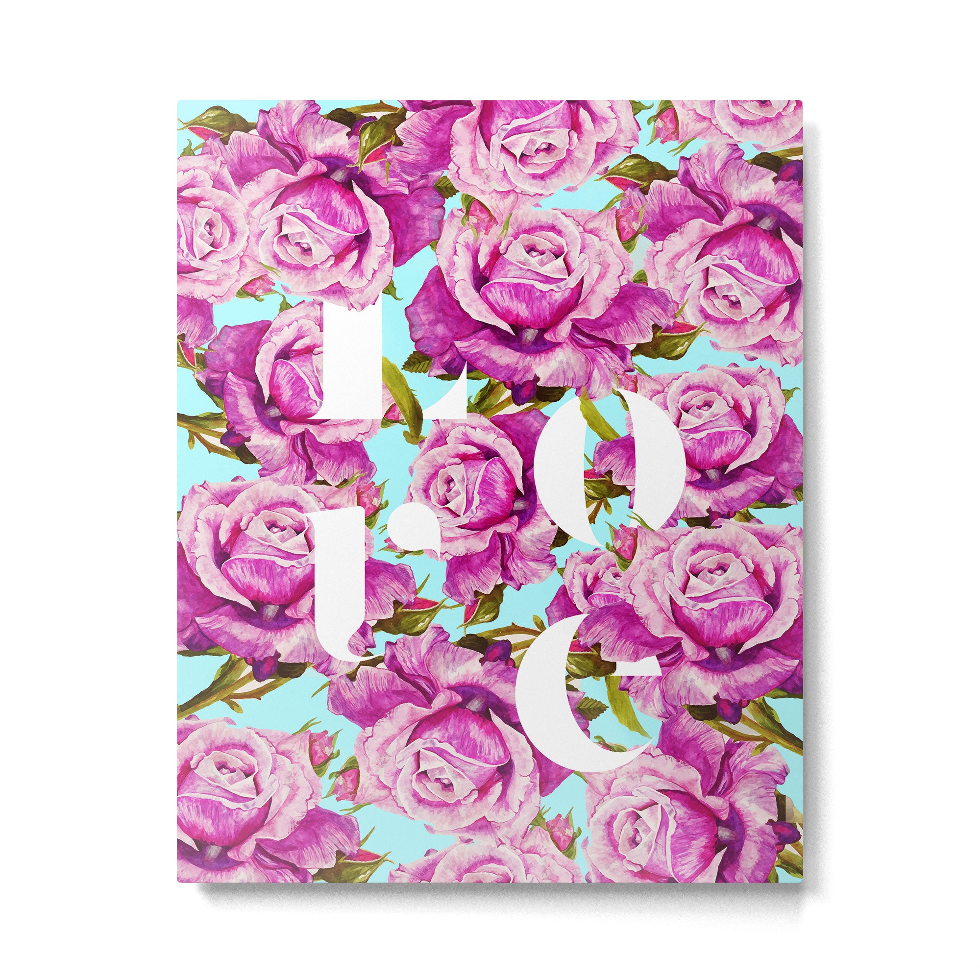 Love, Floral Typography Valentine's Graphic Design, Eclectic Modern Boho Botanical Rose Illustration Metal Print Gallery Image 6