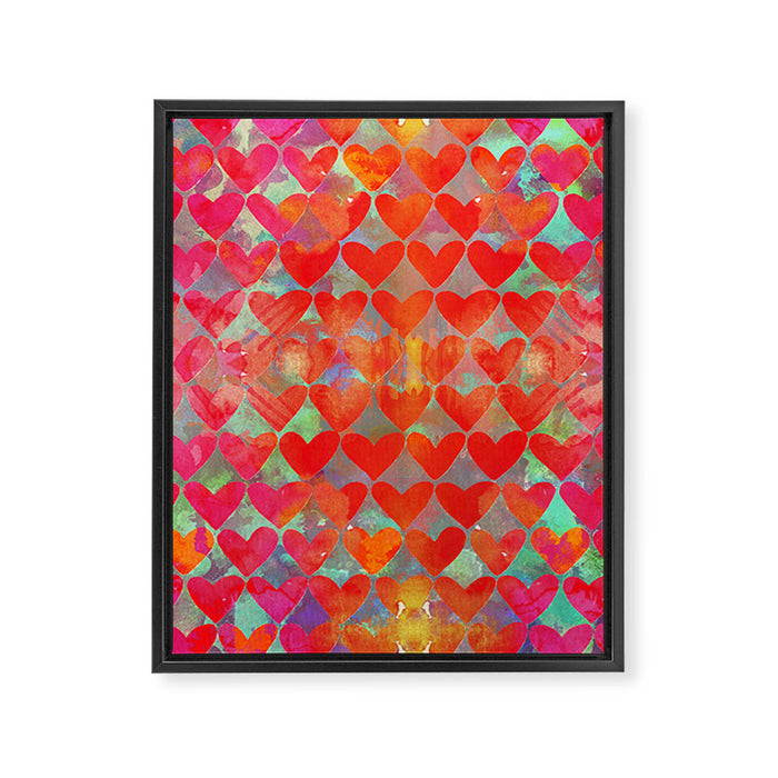 Love Overload, Maximalist Color Pop red Graphic Hearts, Valentine's Day Passion Colorful Framed Canvas Print Gallery Image 1
