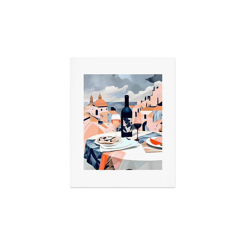 Lunch in Italy, Travel Italian Marble Abstract, Landscape Blush Indigo Texture, Wine Cheese Boho Food Table, Architecture Buildings Graphic Eclectic Painting Art Print Gallery Image 1