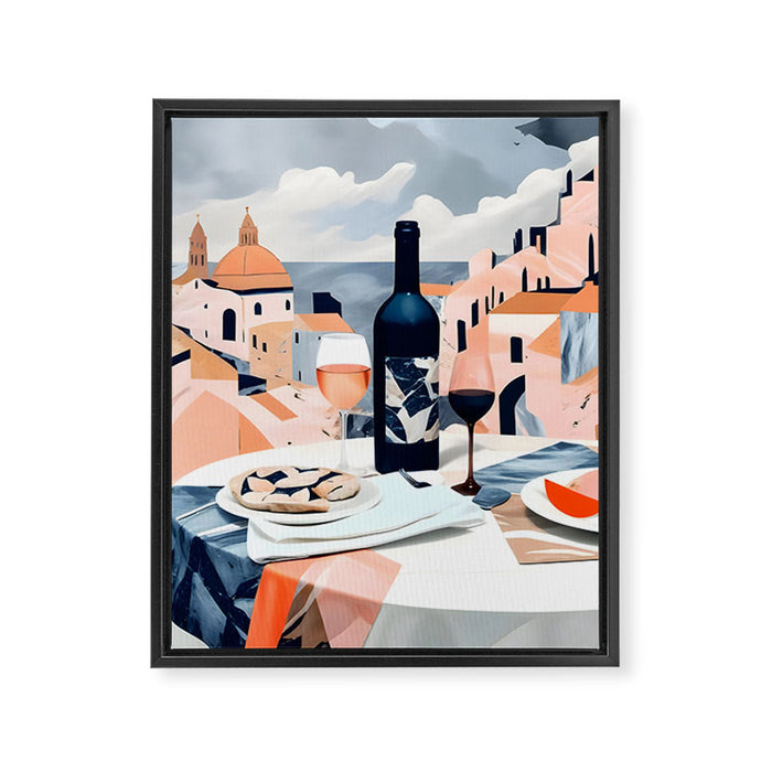 Lunch in Italy, Travel Italian Marble Abstract, Landscape Blush Indigo Texture, Wine Cheese Boho Food Table, Architecture Buildings Graphic Eclectic Painting Framed Canvas Print Gallery Image 1