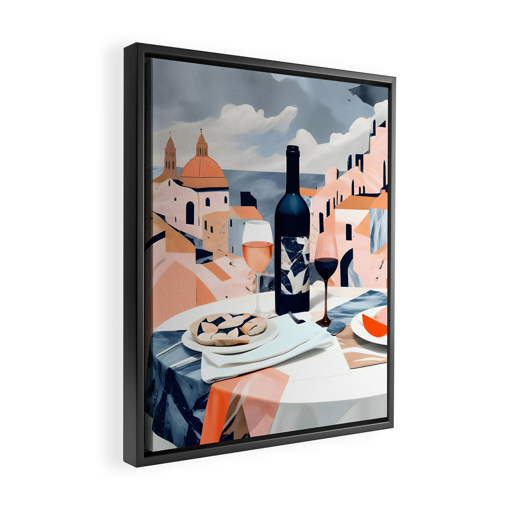Lunch in Italy, Travel Italian Marble Abstract, Landscape Blush Indigo Texture, Wine Cheese Boho Food Table, Architecture Buildings Graphic Eclectic Painting Framed Canvas Print Gallery Image 2