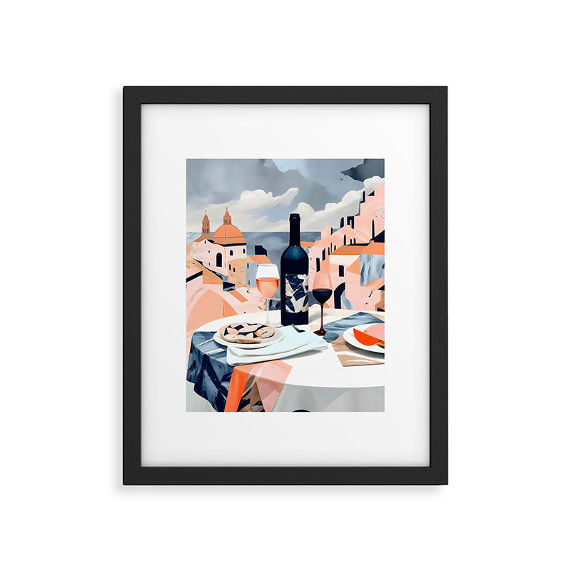 Lunch in Italy, Travel Italian Marble Abstract, Landscape Blush Indigo Texture, Wine Cheese Boho Food Table, Architecture Buildings Graphic Eclectic Painting Framed Art Print Gallery Image 5