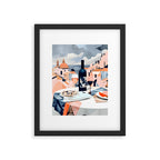 Lunch in Italy, Travel Italian Marble Abstract, Landscape Blush Indigo Texture, Wine Cheese Boho Food Table, Architecture Buildings Graphic Eclectic Painting Framed Art Print Gallery Image 5