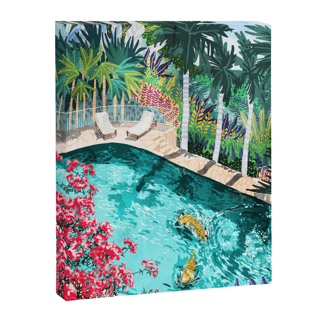 Luxury Tiger Villa illustration, Architecture Travel Nature Painting, Hotel Landscape Garden Canvas Print Gallery Image 6