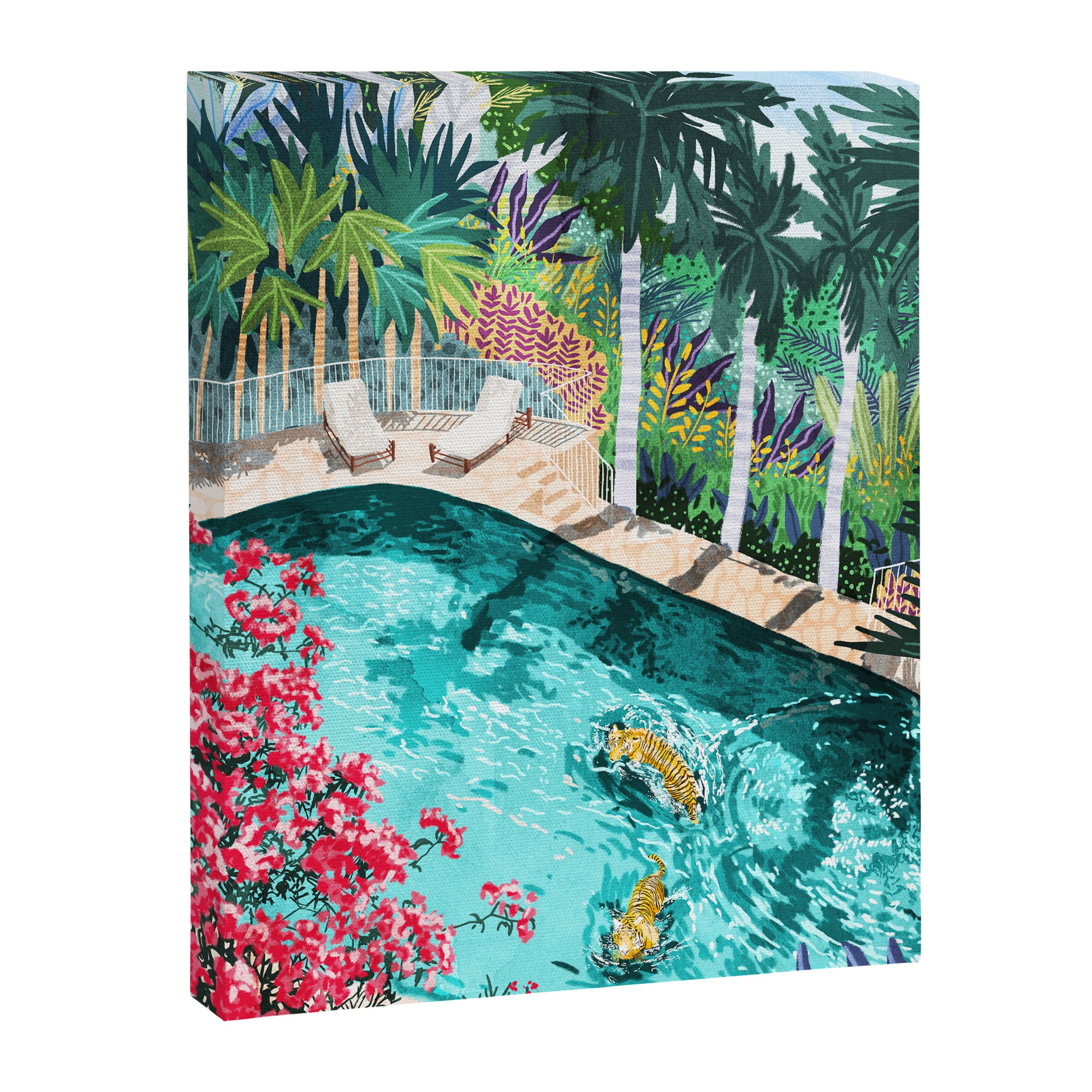 Luxury Tiger Villa illustration, Architecture Travel Nature Painting, Hotel Landscape Garden Canvas Print Gallery Image 6