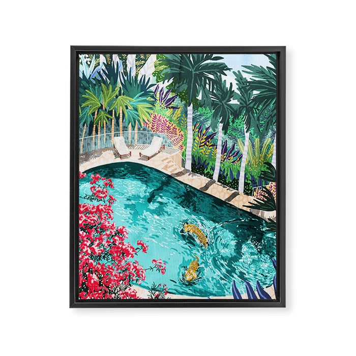 Luxury Tiger Villa illustration, Architecture Travel Nature Painting, Hotel Landscape Garden Framed Canvas Print Gallery Image 1