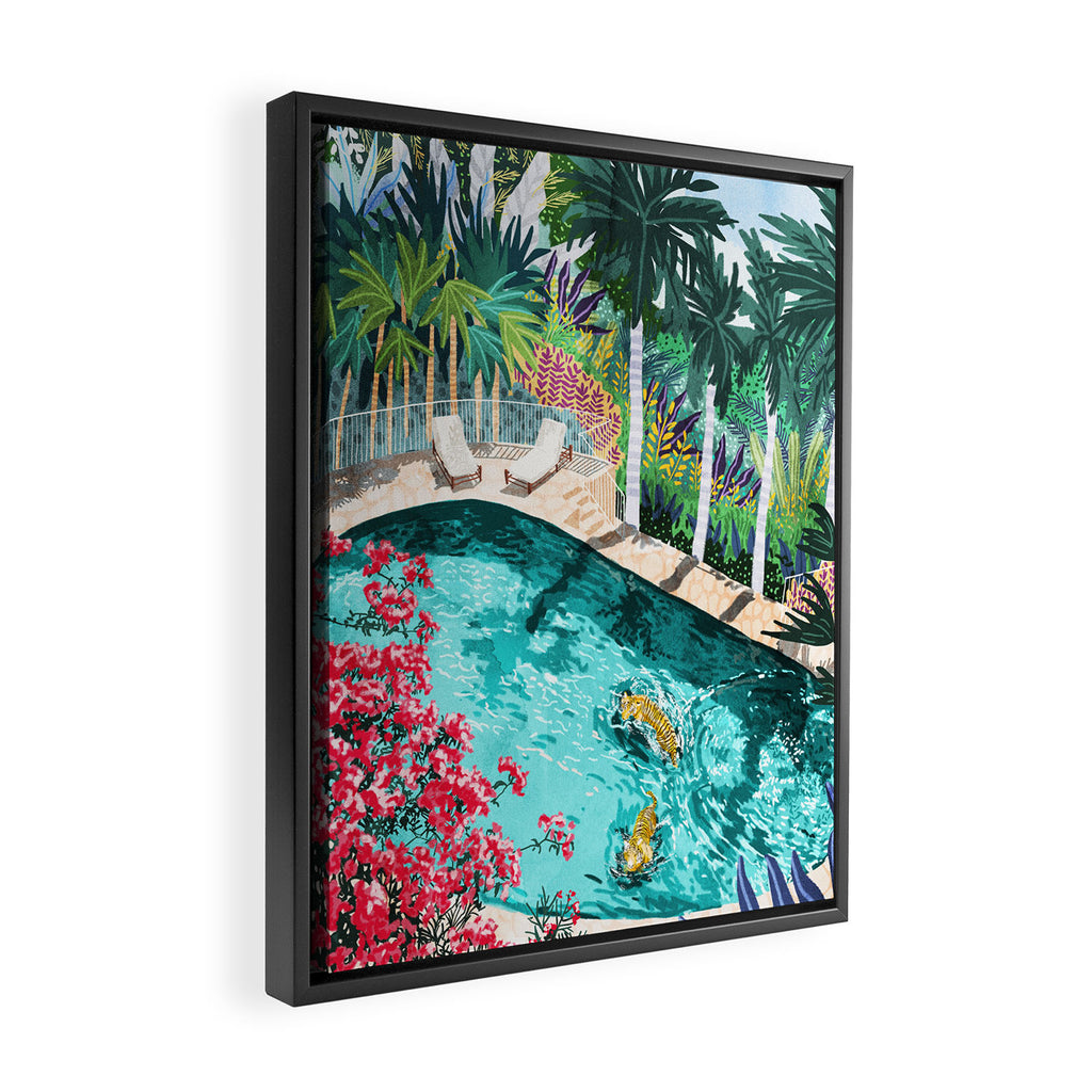 Luxury Tiger Villa illustration, Architecture Travel Nature Painting, Hotel Landscape Garden Framed Canvas Print Gallery Image 2