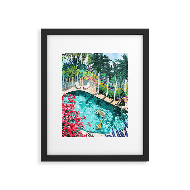Luxury Tiger Villa illustration, Architecture Travel Nature Painting, Hotel Landscape Garden Framed Art Print Gallery Image 5