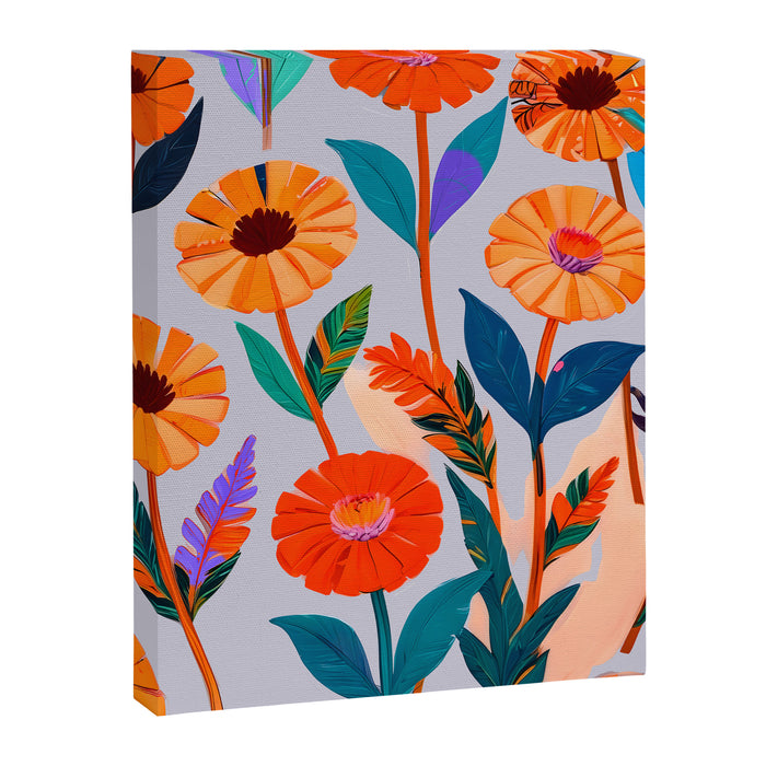 Marigold Celebration, Floral Nature, Botanical Flowers, Blossom Garden Bloom Summer India, Festival Celebrate Plants Leaves, Bohemian Illustration Painting Canvas Print Gallery Image 1