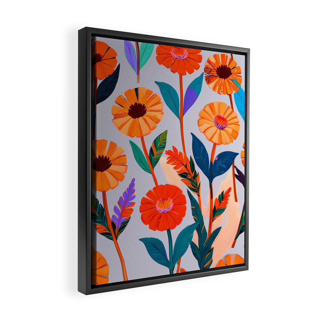 Marigold Celebration, Floral Nature, Botanical Flowers, Blossom Garden Bloom Summer India, Festival Celebrate Plants Leaves, Bohemian Illustration Painting Framed Canvas Print Gallery Image 2