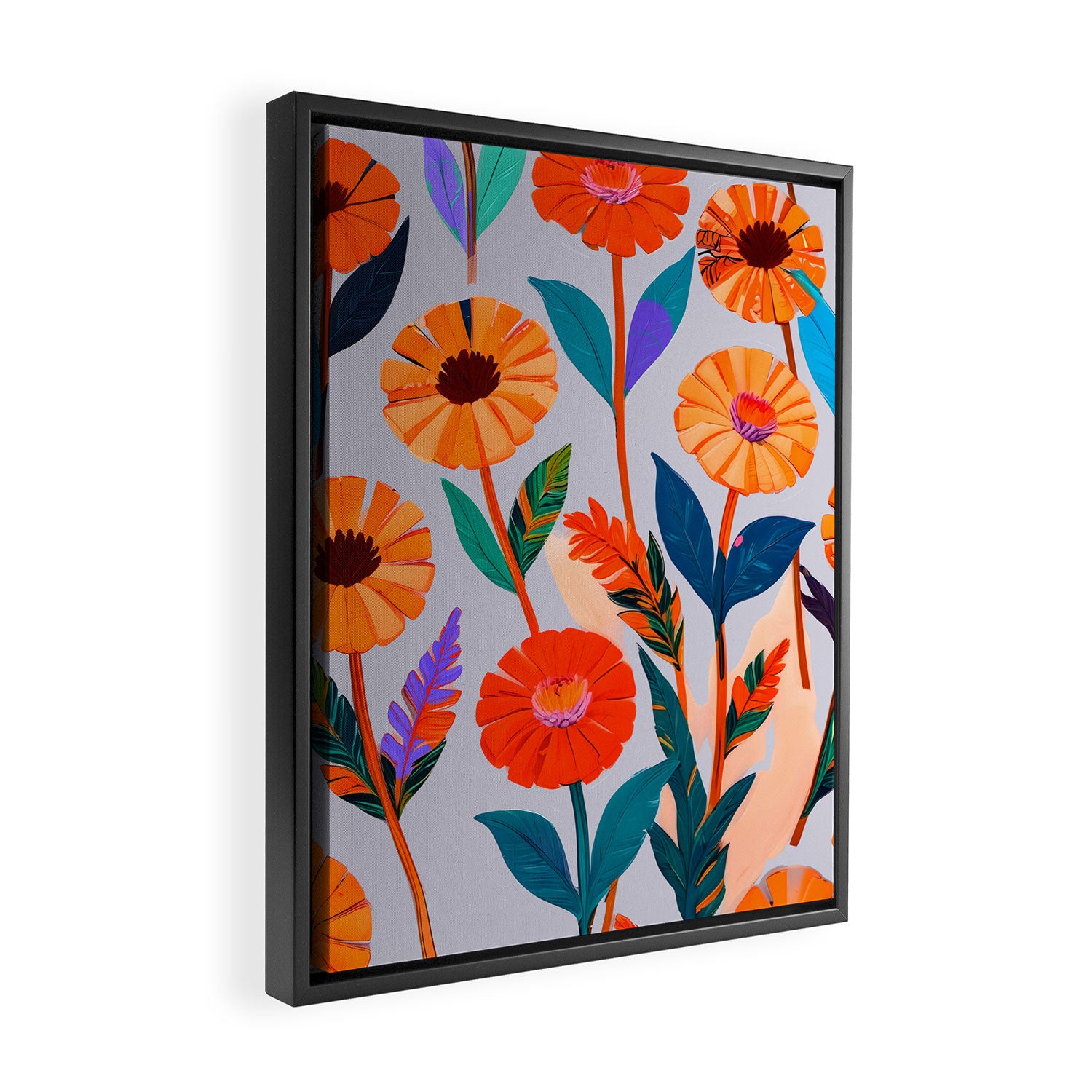Marigold Celebration, Floral Nature, Botanical Flowers, Blossom Garden Bloom Summer India, Festival Celebrate Plants Leaves, Bohemian Illustration Painting Framed Canvas Print Gallery Image 2