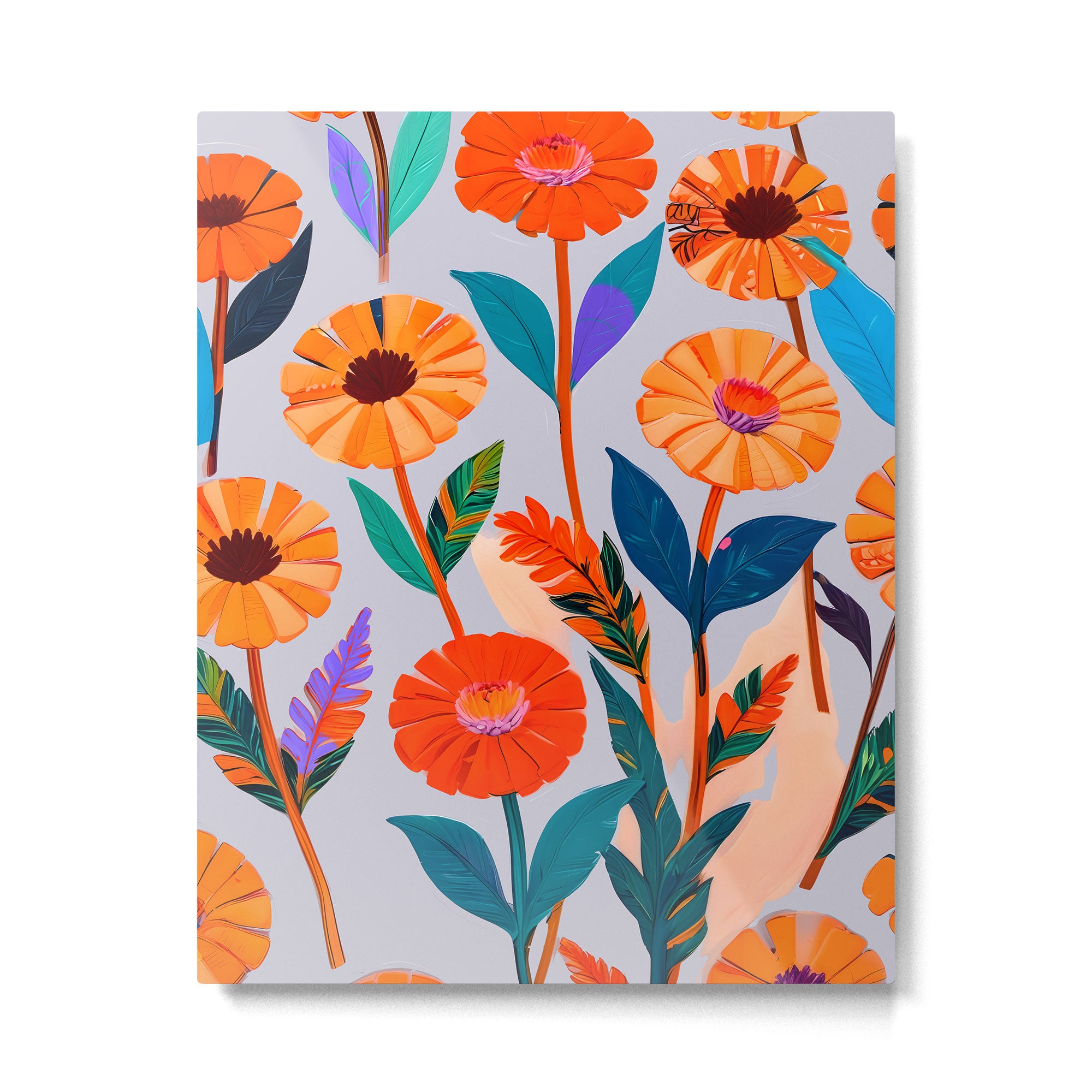 Marigold Celebration, Floral Nature, Botanical Flowers, Blossom Garden Bloom Summer India, Festival Celebrate Plants Leaves, Bohemian Illustration Painting Metal Print Gallery Image 4