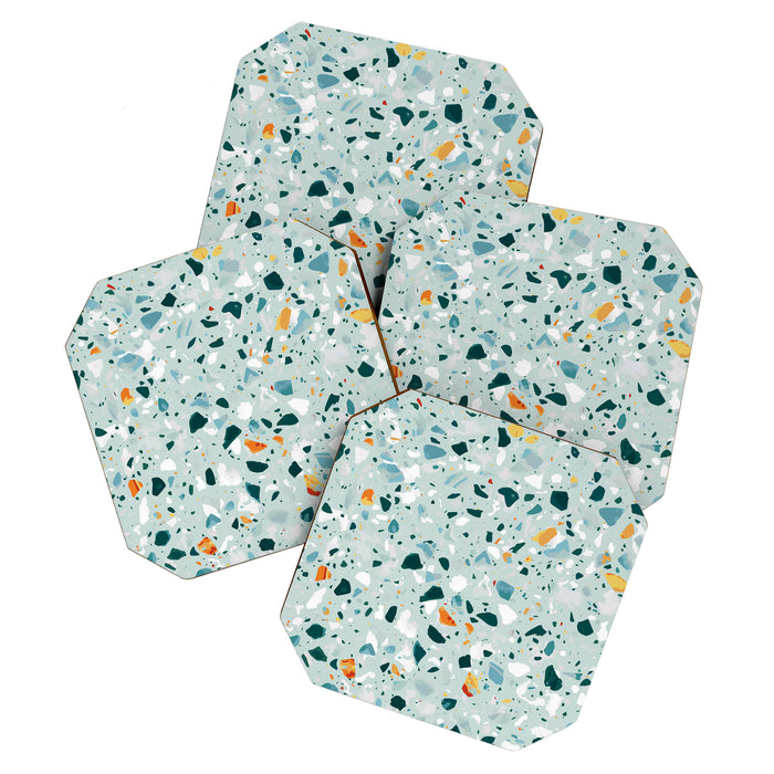 Mint Terrazzo, Eclectic Marble Texture Pattern, Colorful Neutral Pastel Illustration, Floor Tiles Coaster Gallery Image 1