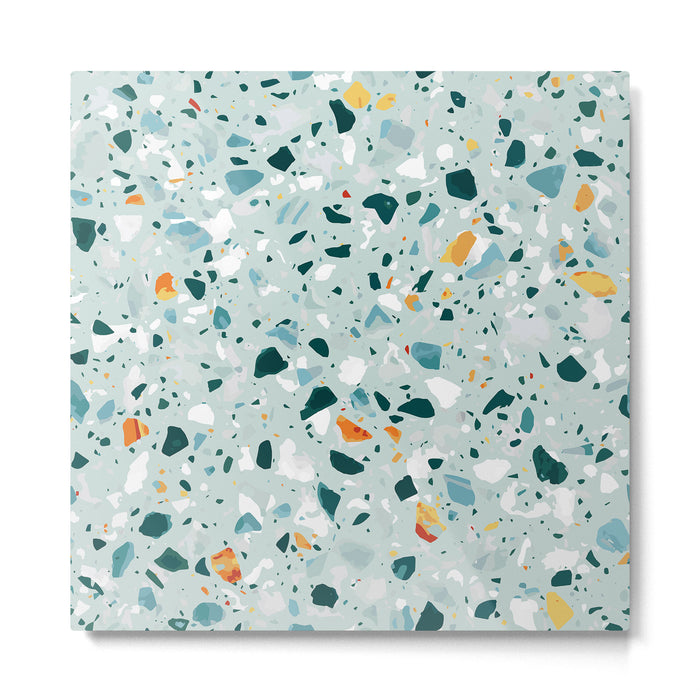 Mint Terrazzo, Eclectic Marble Texture Pattern, Colorful Neutral Pastel Illustration, Floor Tiles Metal Print Gallery Image 1