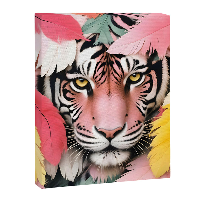Miss Me? Tiger Portrait, Jungle Pose Tropical Nature Wildlife, Animals Wild Forest Eyes, Close-up Leopard Panther Cheetah Cats Pink Mixed Media Canvas Print Gallery Image 1