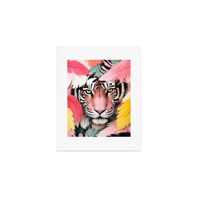 Miss Me? Tiger Portrait, Jungle Pose Tropical Nature Wildlife, Animals Wild Forest Eyes, Close-up Leopard Panther Cheetah Cats Pink Mixed Media Art Print Gallery Image 1