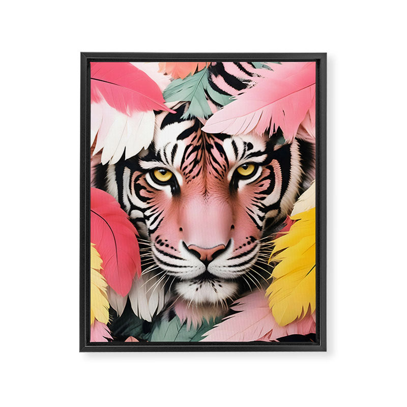 Miss Me? Tiger Portrait, Jungle Pose Tropical Nature Wildlife, Animals Wild Forest Eyes, Close-up Leopard Panther Cheetah Cats Pink Mixed Media Framed Canvas Print Gallery Image 6