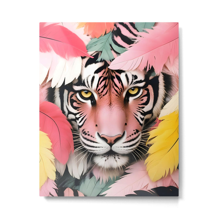 Miss Me? Tiger Portrait, Jungle Pose Tropical Nature Wildlife, Animals Wild Forest Eyes, Close-up Leopard Panther Cheetah Cats Pink Mixed Media Metal Print Gallery Image 1