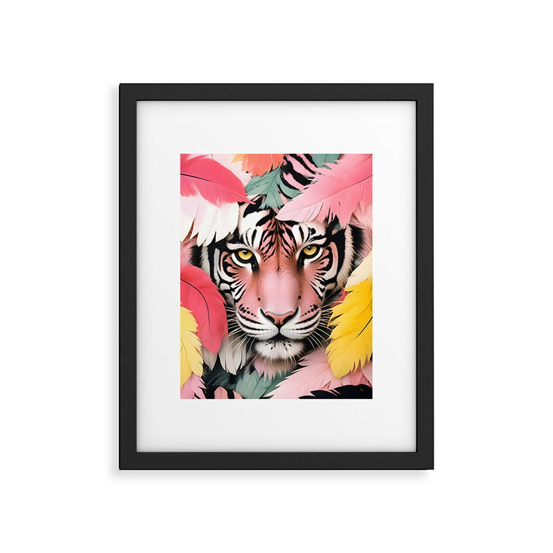 Miss Me? Tiger Portrait, Jungle Pose Tropical Nature Wildlife, Animals Wild Forest Eyes, Close-up Leopard Panther Cheetah Cats Pink Mixed Media Framed Art Print Gallery Image 5