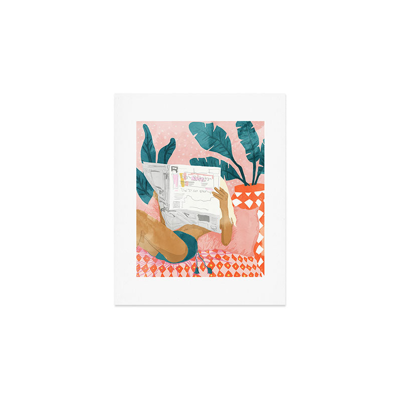 Modern Bohemian Morning Newspaper | Tropical Banana Leaves Palm Watercolor | Boho Woman & Decor Art Print Gallery Image 1