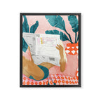 Modern Bohemian Morning Newspaper | Tropical Banana Leaves Palm Watercolor | Boho Woman & Decor Framed Canvas Print Gallery Image 3