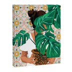 Monstera Plant Lady | Modern Bohemian Morocco Decor | Tropical Botanical Tiles Canvas Print Gallery Image 6