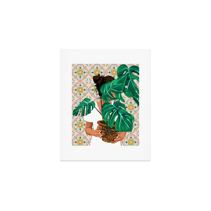 Monstera Plant Lady | Modern Bohemian Morocco Decor | Tropical Botanical Tiles Art Print Gallery Image 1