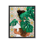 Monstera Plant Lady | Modern Bohemian Morocco Decor | Tropical Botanical Tiles Framed Canvas Print Gallery Image 6
