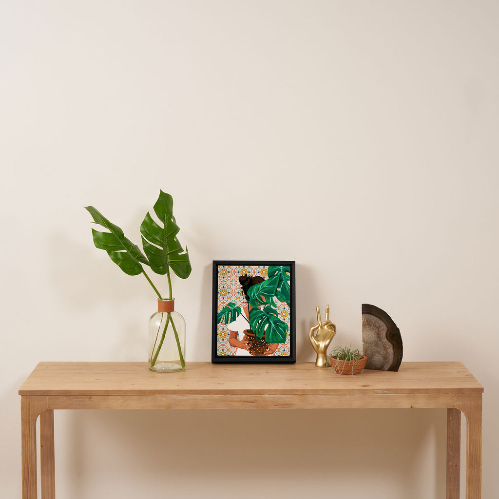 Monstera Plant Lady | Modern Bohemian Morocco Decor | Tropical Botanical Tiles Framed Canvas Print Gallery Image 4