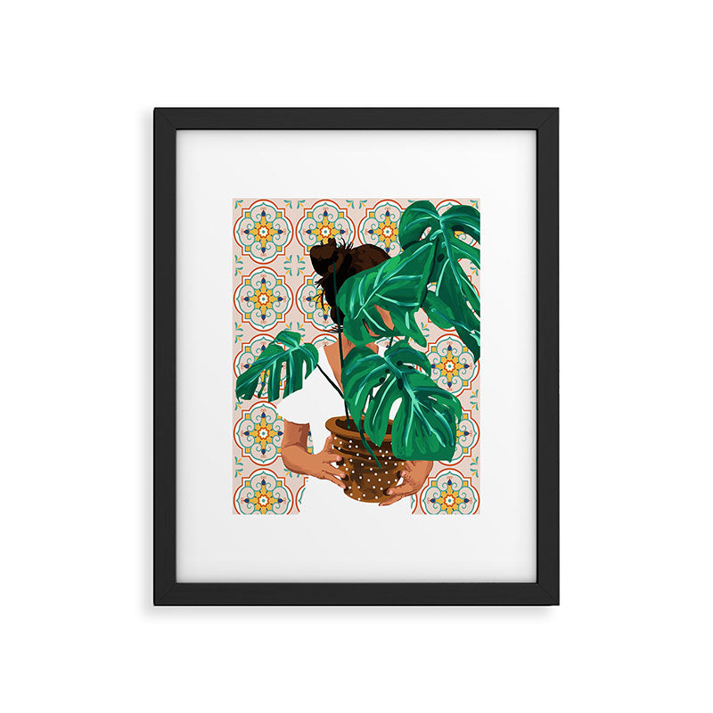 Monstera Plant Lady | Modern Bohemian Morocco Decor | Tropical Botanical Tiles Framed Art Print Gallery Image 5